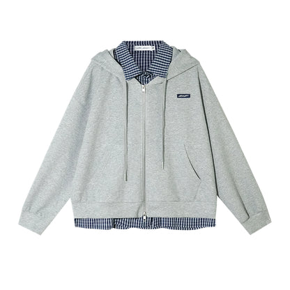 Plaid Patchwork Zip-up Hoodie