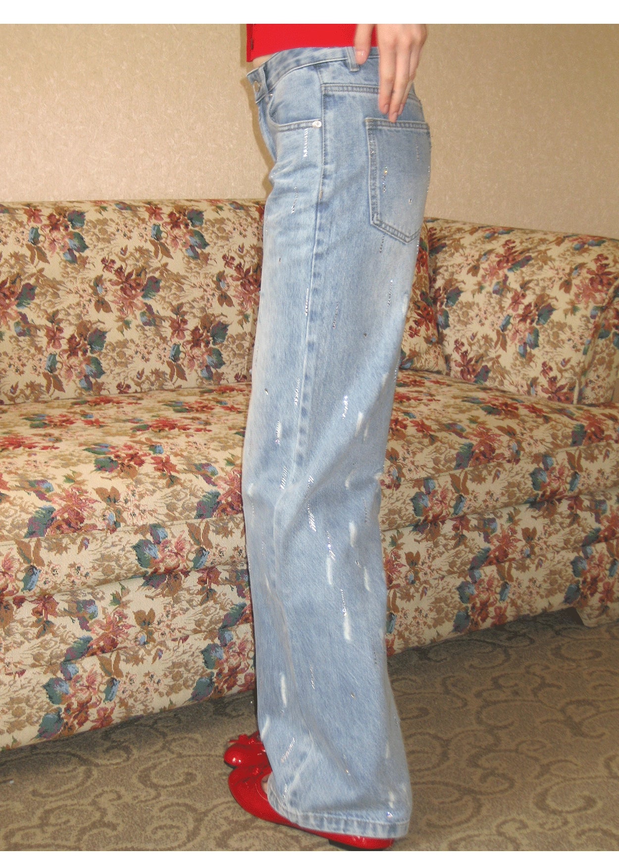 Rhinestone Distressed Denim Pants