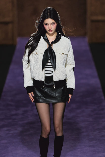 Diamond Quilted Bow-Tie Cotton Padded Jacket