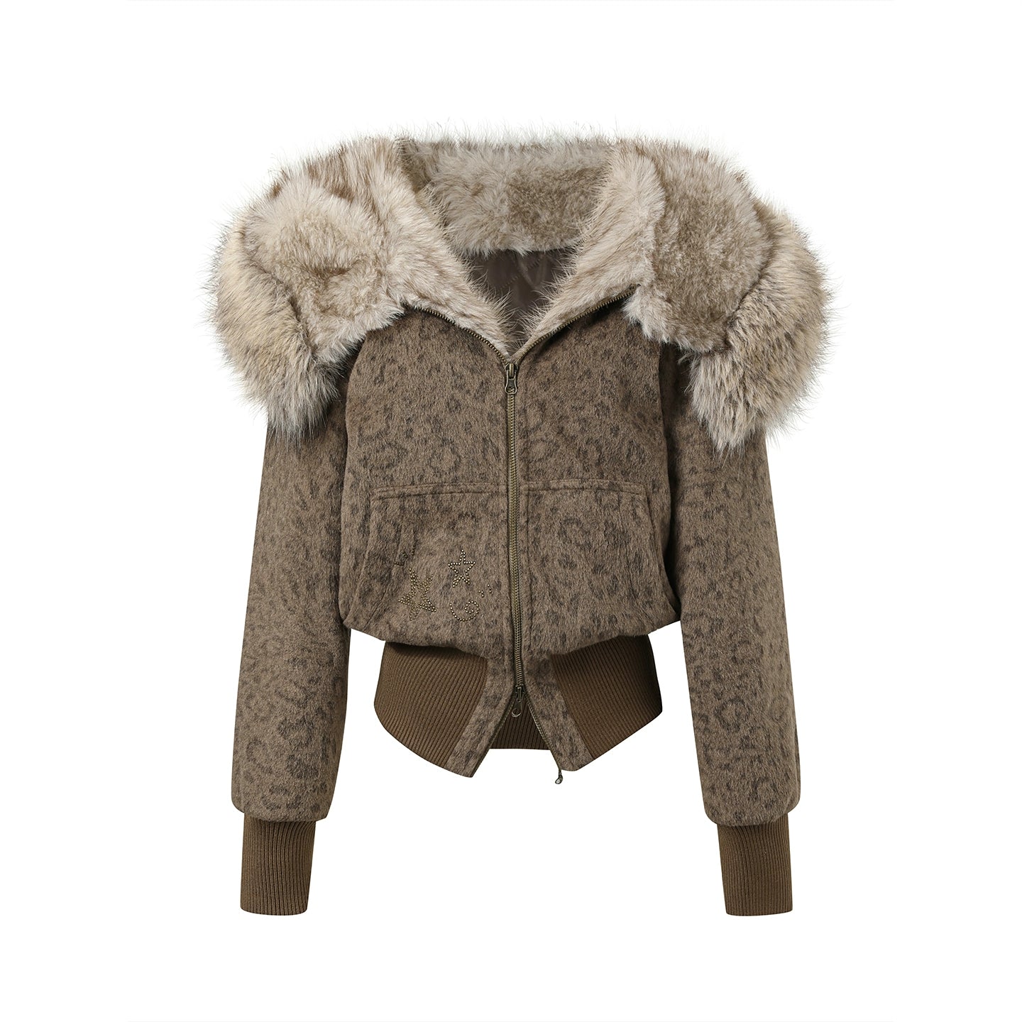 Vintage Leopard Print Faux Fur Hooded Jacket