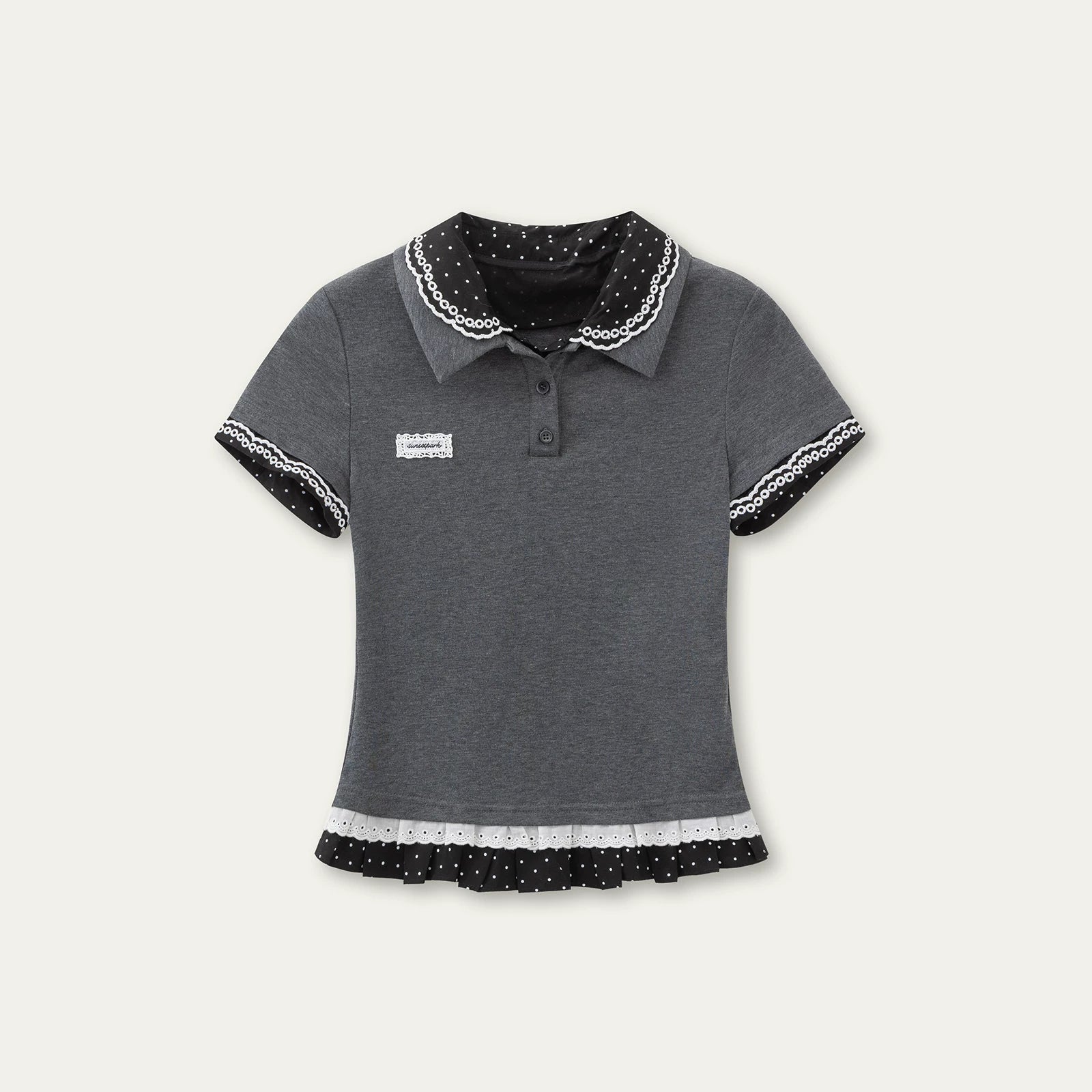 Vintage Layered Polka Dot Collar Knit Polo Tee