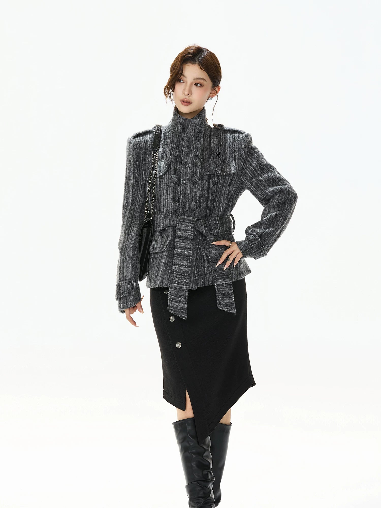 Double-Breasted Belted Wool-Blend Jacket