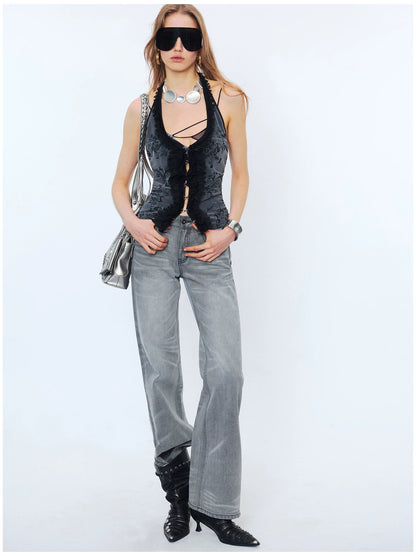 Lace Ruffle Floral Halterneck Camisole