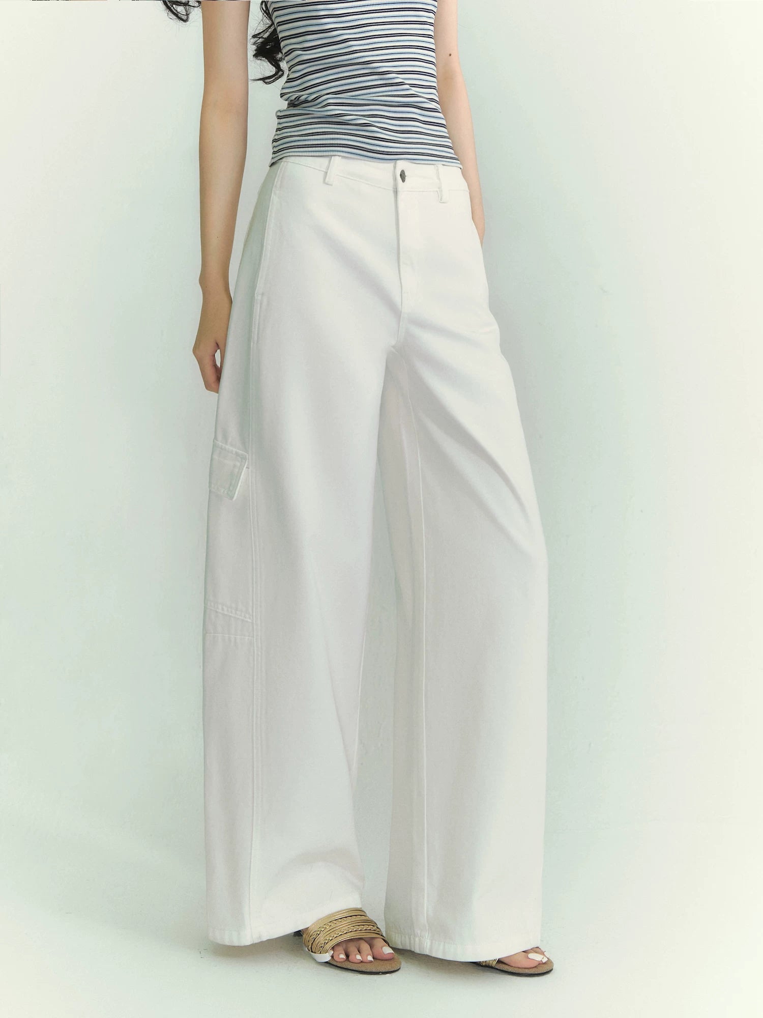 Structured Curve-Leg Utility Denim Trousers