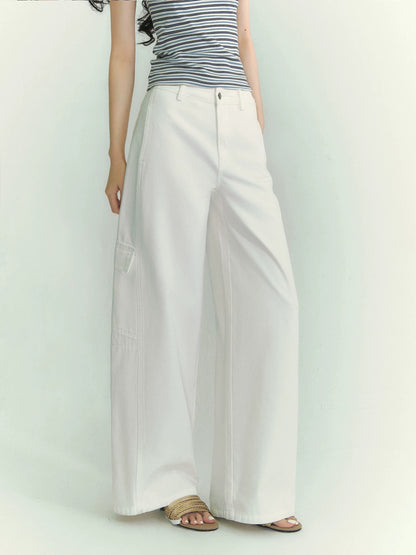 Structured Curve-Leg Utility Denim Trousers