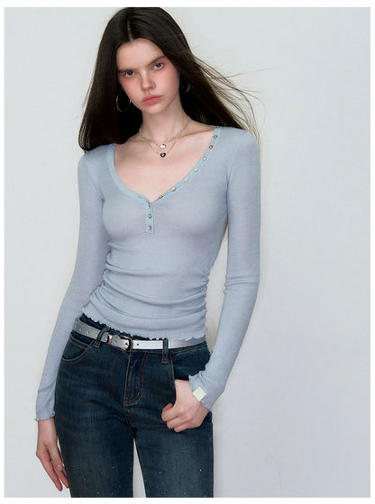 Waist-Cinched Slim-Fit Wool Knit T-Shirt