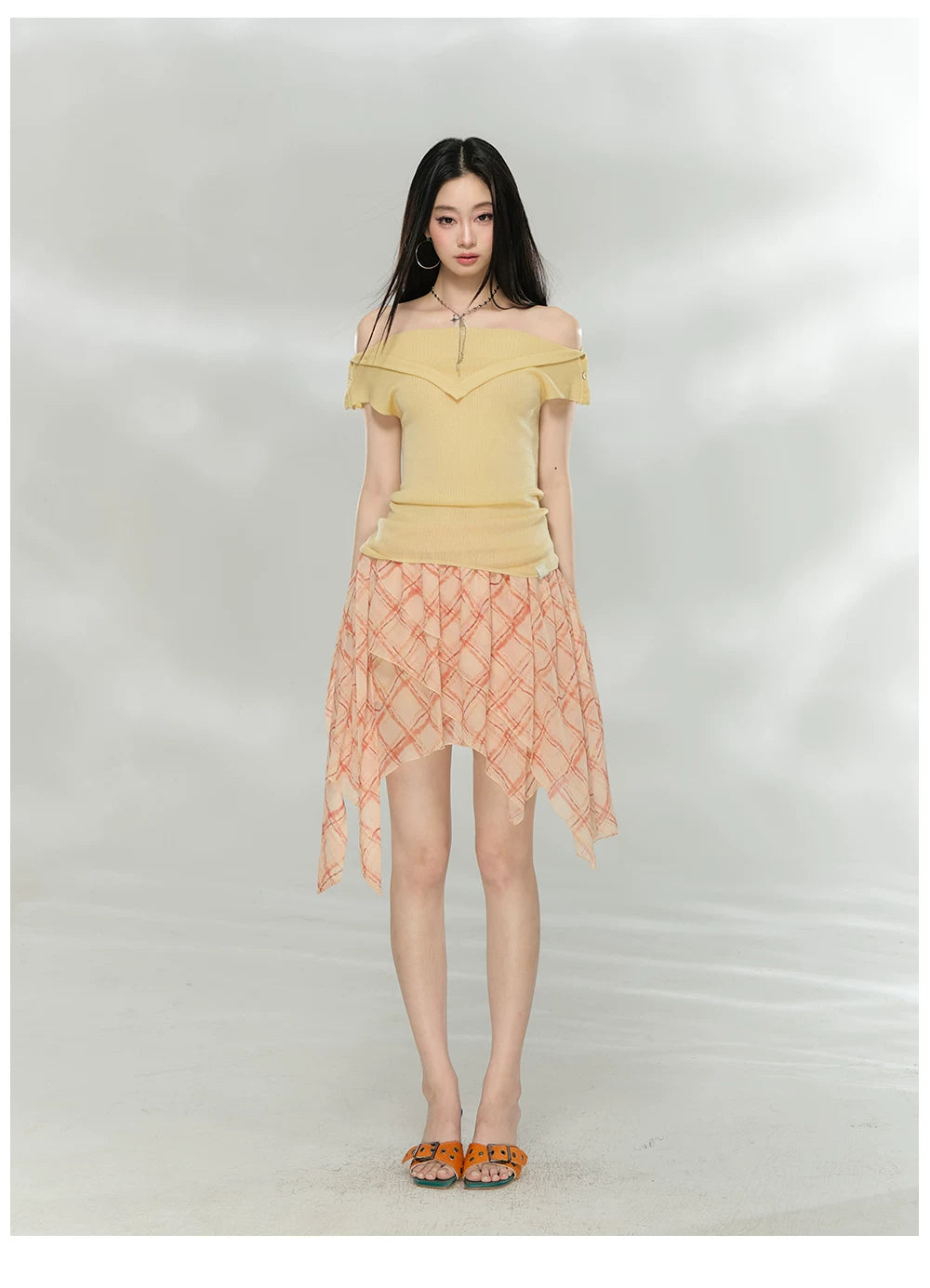Asymmetric Printed Chiffon Mini Skirt