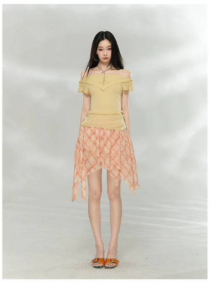 Asymmetric Printed Chiffon Mini Skirt