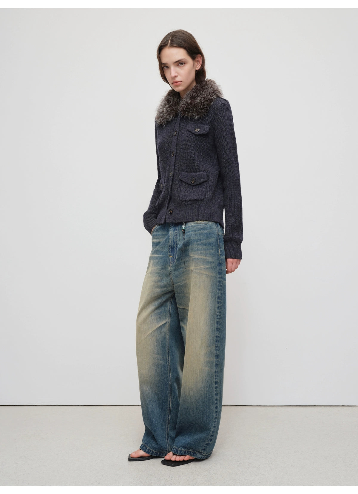 Vintage Tapered Wide-Leg Distressed Denim Pants