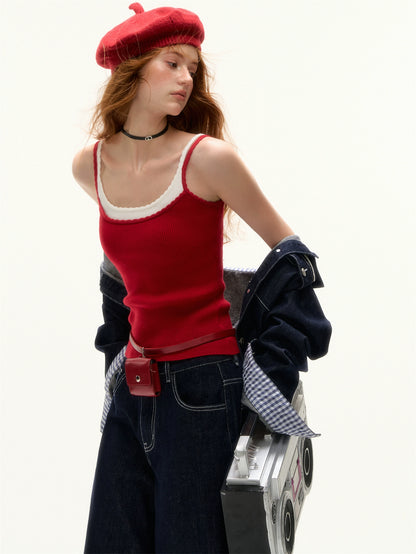 Wave-Edge Layered Knit Camisole