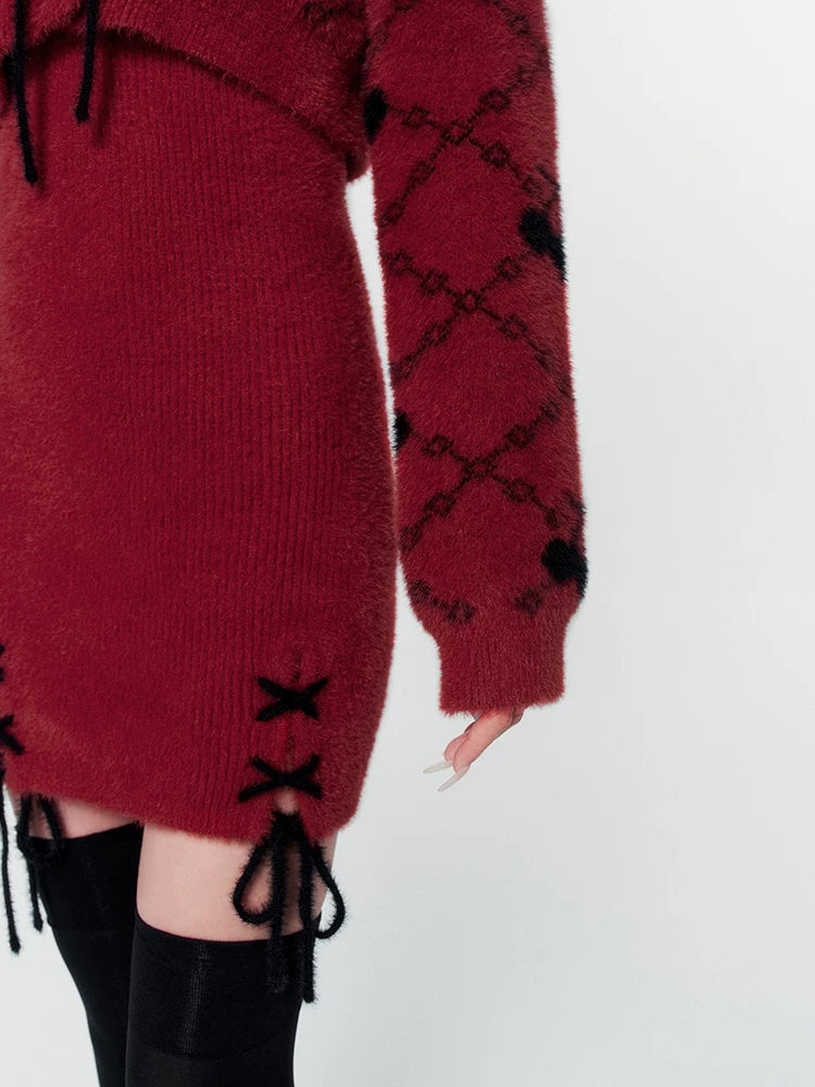 Red Knit Two-Piece Dress Set