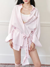 Pink Oversized Striped Shirt - CHINASQUAD