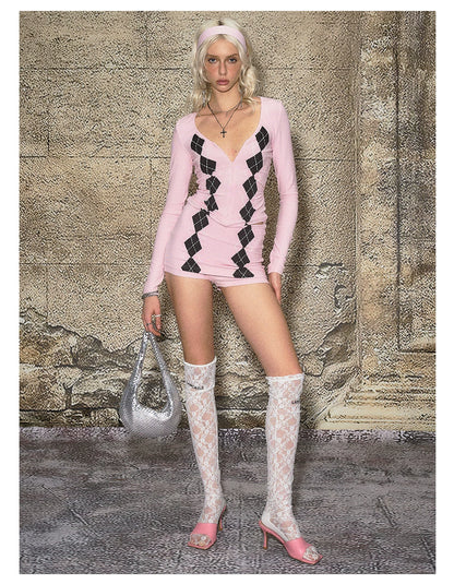 Deep V Modal Knit Top &amp; Skirt-Shorts Set