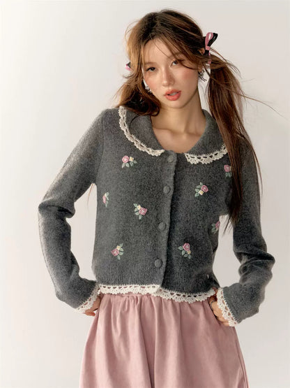 Lace Doll Collar Knit Cardigan