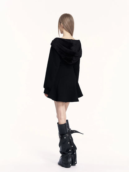 Hooded Fleece Waist-Cinching Sweatshirt Dress