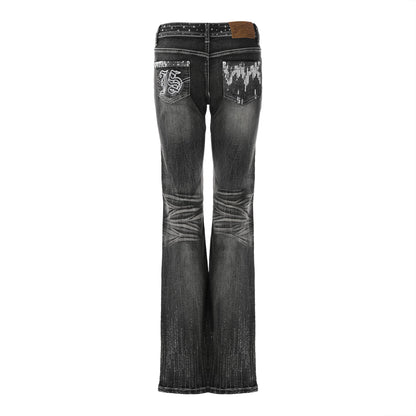 Vintage Embellished Flared Stretch Denim Jeans