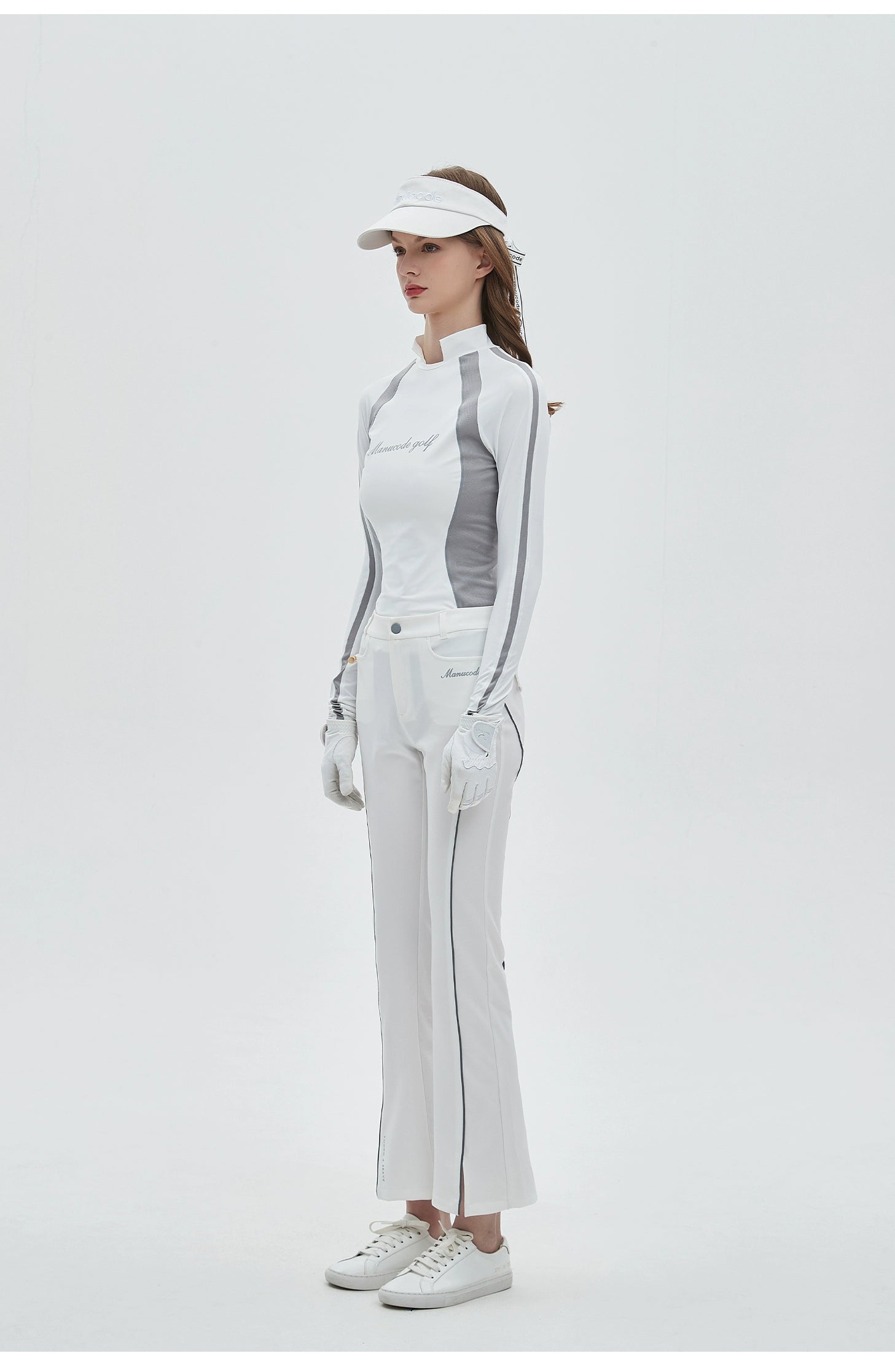 White Quick-dry Golf Turtleneck Top &amp; Trousers Set