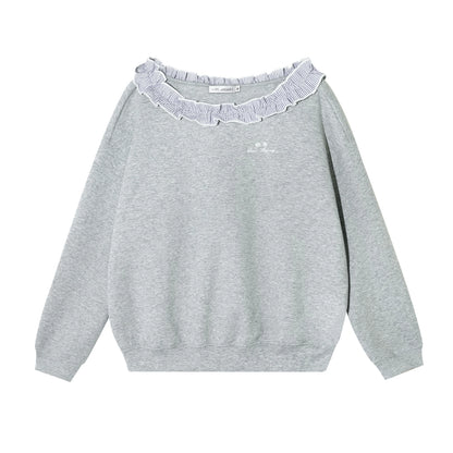 Stripe Ruffled Off-shoulder Sweatshirt