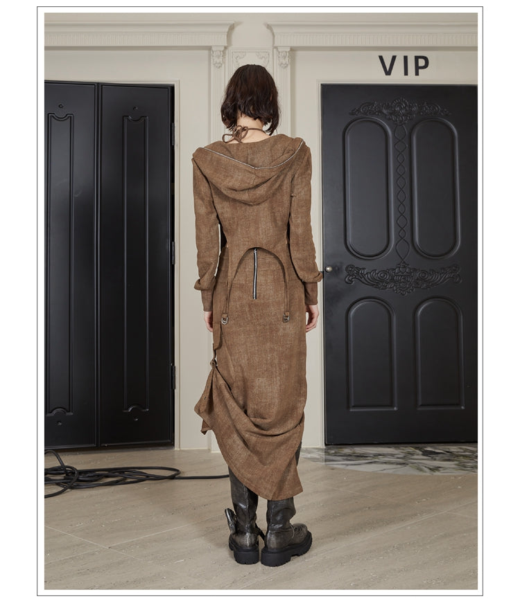 Gray and Brown Hoodie Dress Set - CHINASQUAD