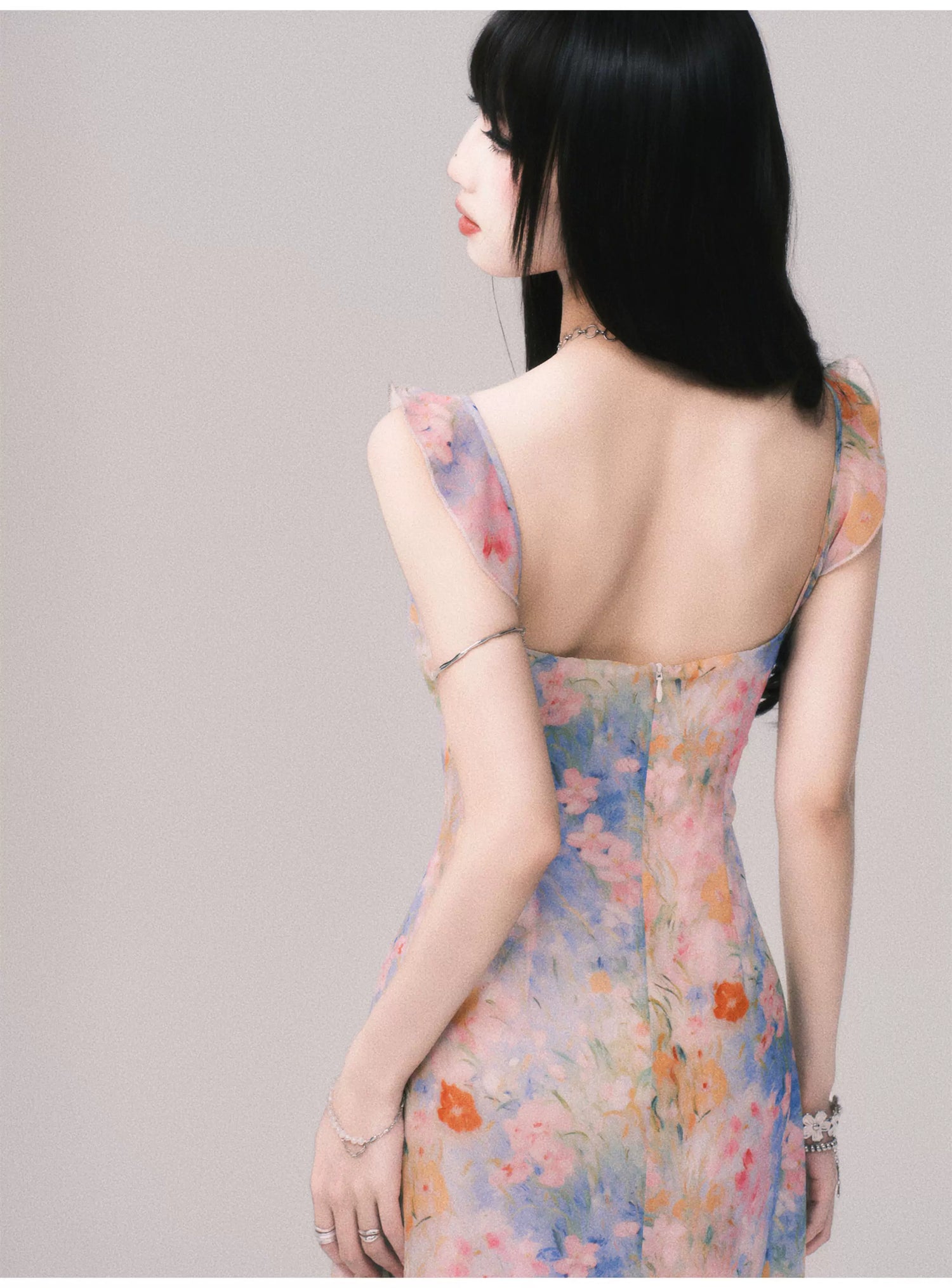 Floral V-Neck French Slip Maxi Dress