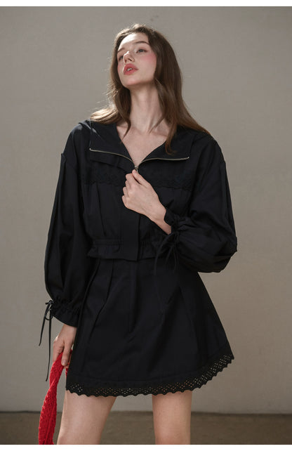“Reading Time” Cotton Trench &amp; Skirt Set