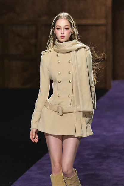 Wool-Blend Scarf Collar Double-Breasted Dress