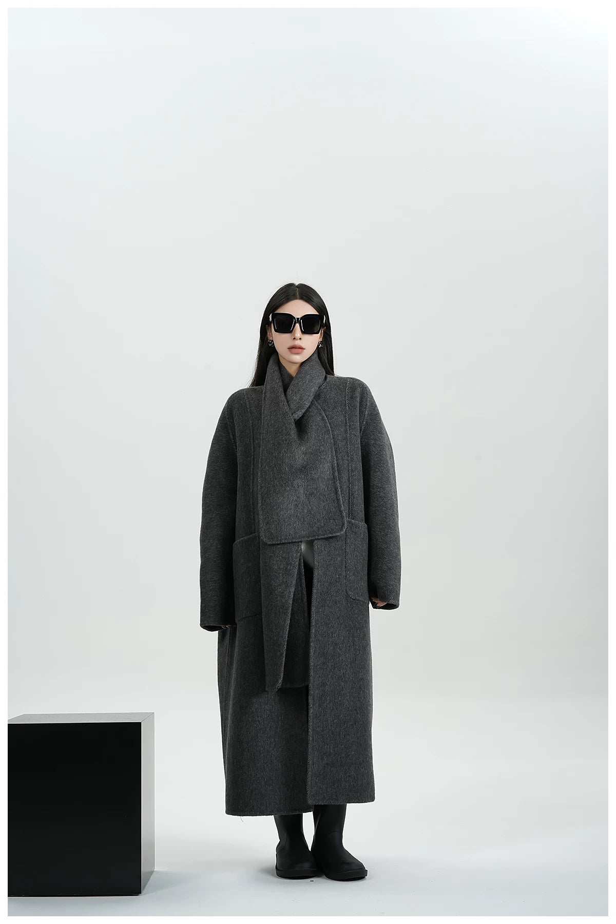 Cape-Style Oversized Long Wool Coat