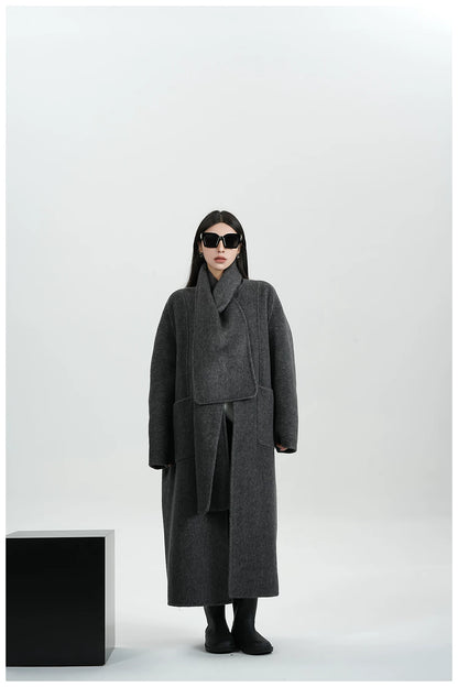 Cape-Style Oversized Long Wool Coat