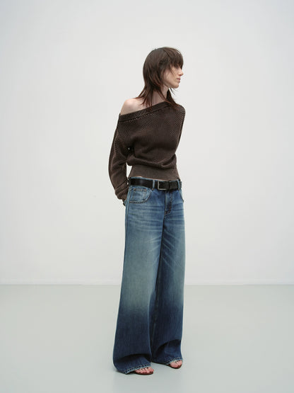 Vintage Blue Washed Wide-Leg Jeans - CHINASQUAD