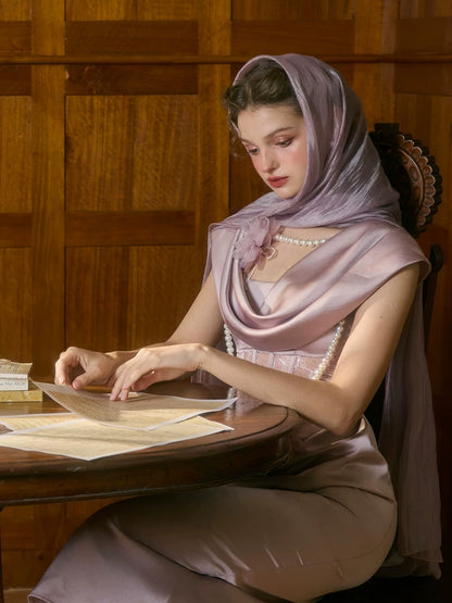 French Romantic Purple Satin Corset Dress