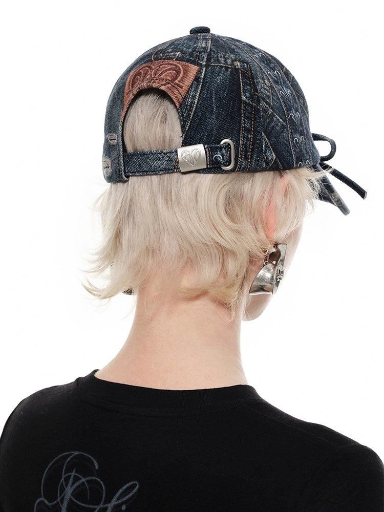 Black &amp; Blue Strap Denim Print Baseball Cap