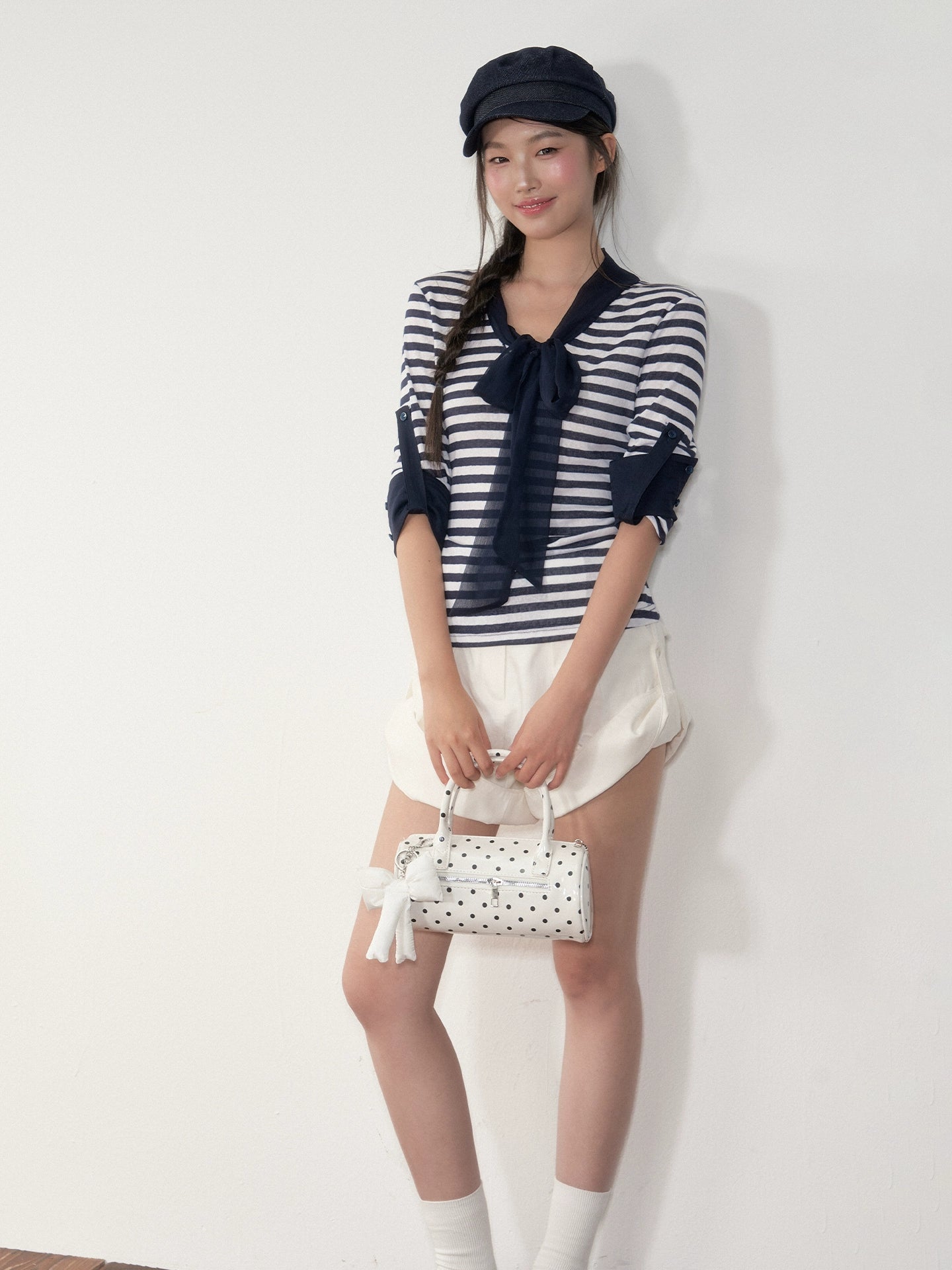 Soote Season Striped Ribbon Cuffed T-shirt - CHINASQUAD
