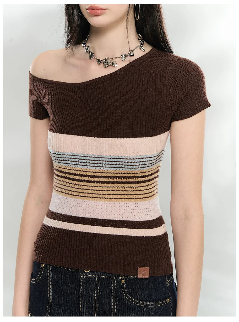 Asymmetrical Color-Block Knit Top