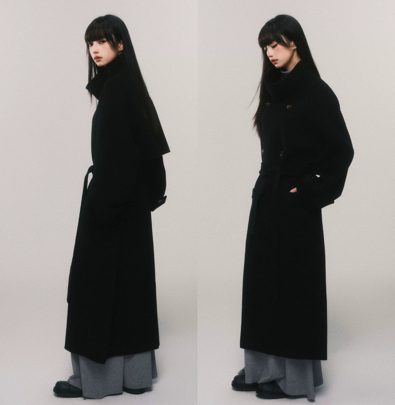 Stand-Collar Double-Faced Wool Coat
