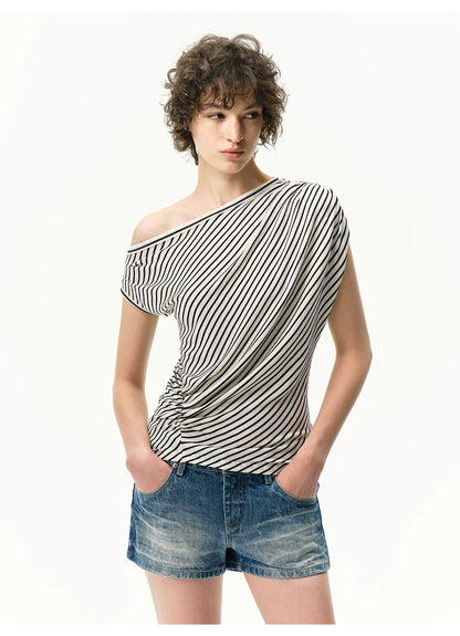 Asymmetrical Draped Lyocell-Wool T-Shirt