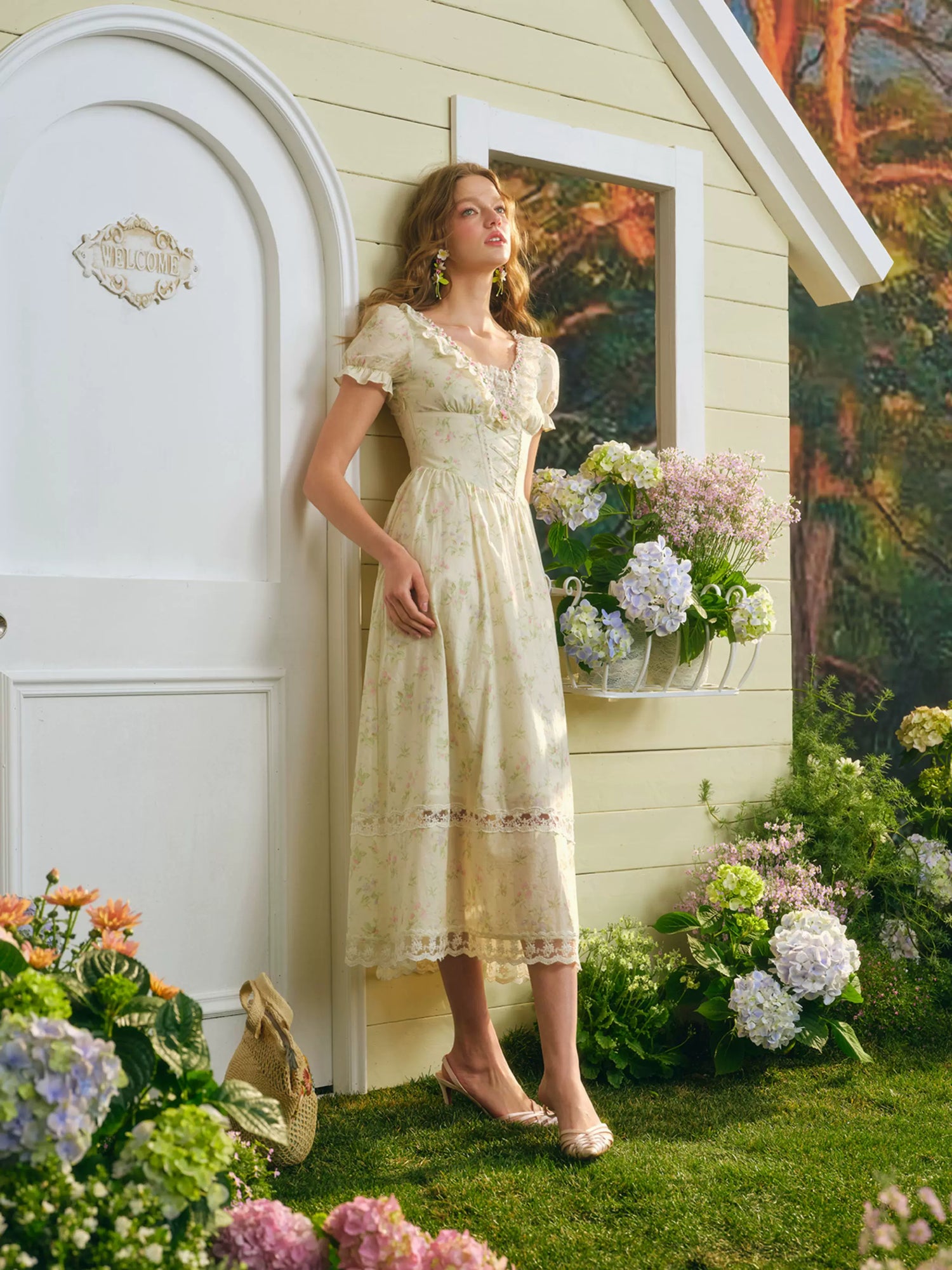 Garden Tea Party Corset Floral Maxi Dress