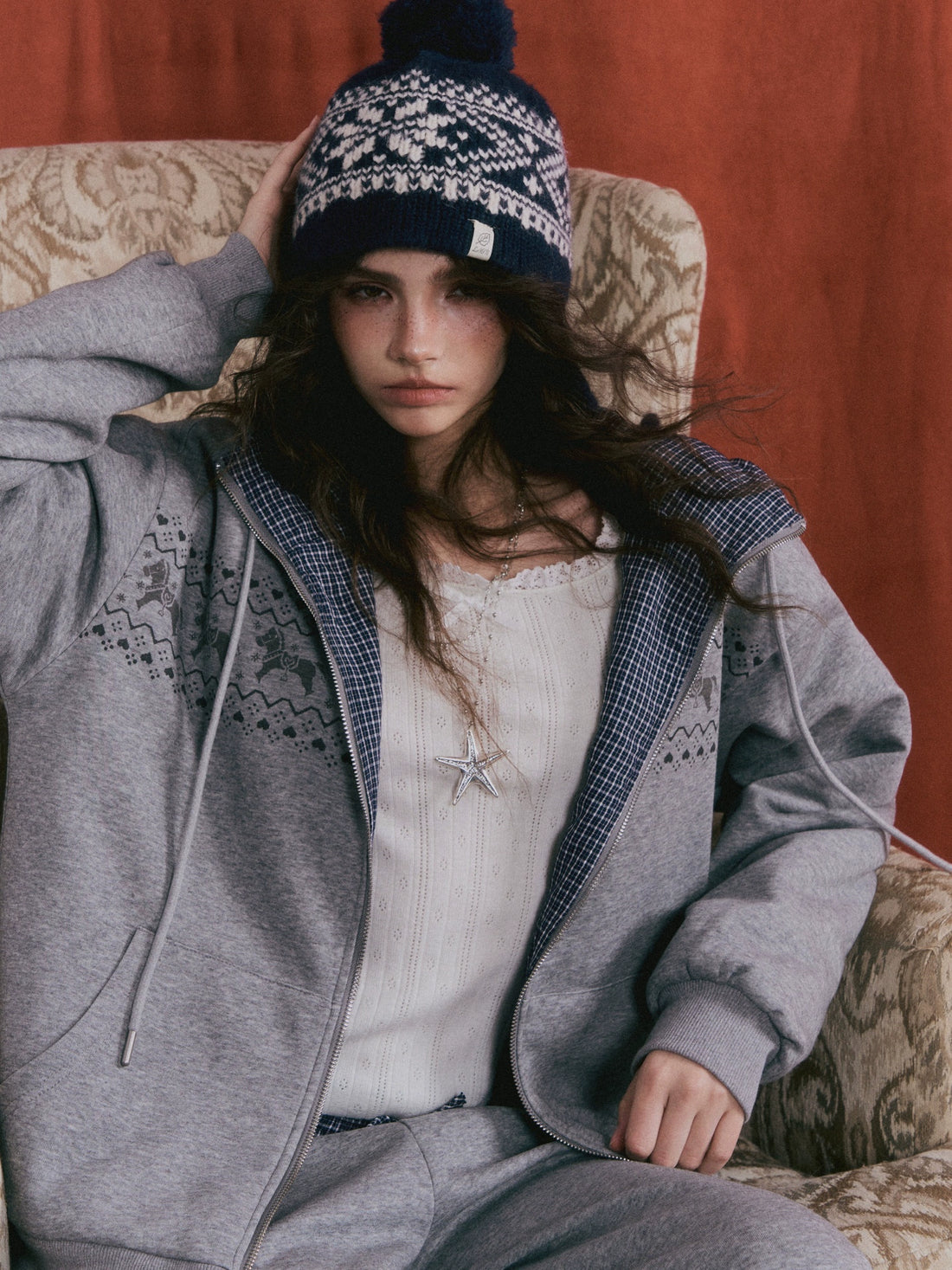 Zip-up Plaid Hoodie &amp; Wide-Leg Pants Set