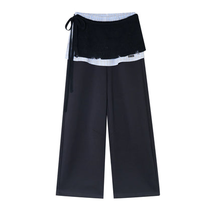 Patchwork Sweatshirt &amp; Curved-Hem Knit Pants Set