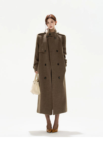 Statement Wide-Shoulder Wool-Blend Overcoat