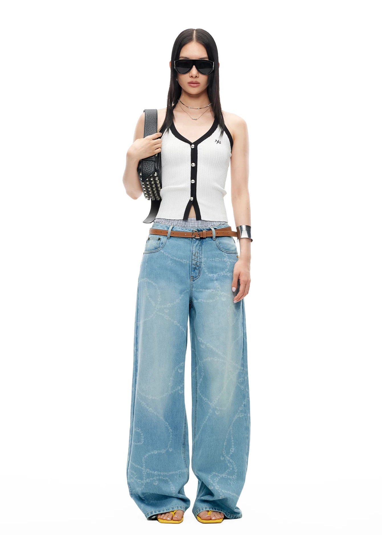 Beverly Printed Wide-Leg Denim Pants