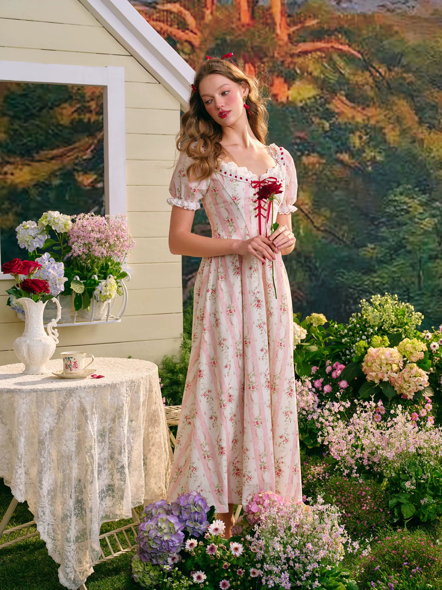 corset garden dress Garden Rose Corset Tiered Midi Dress