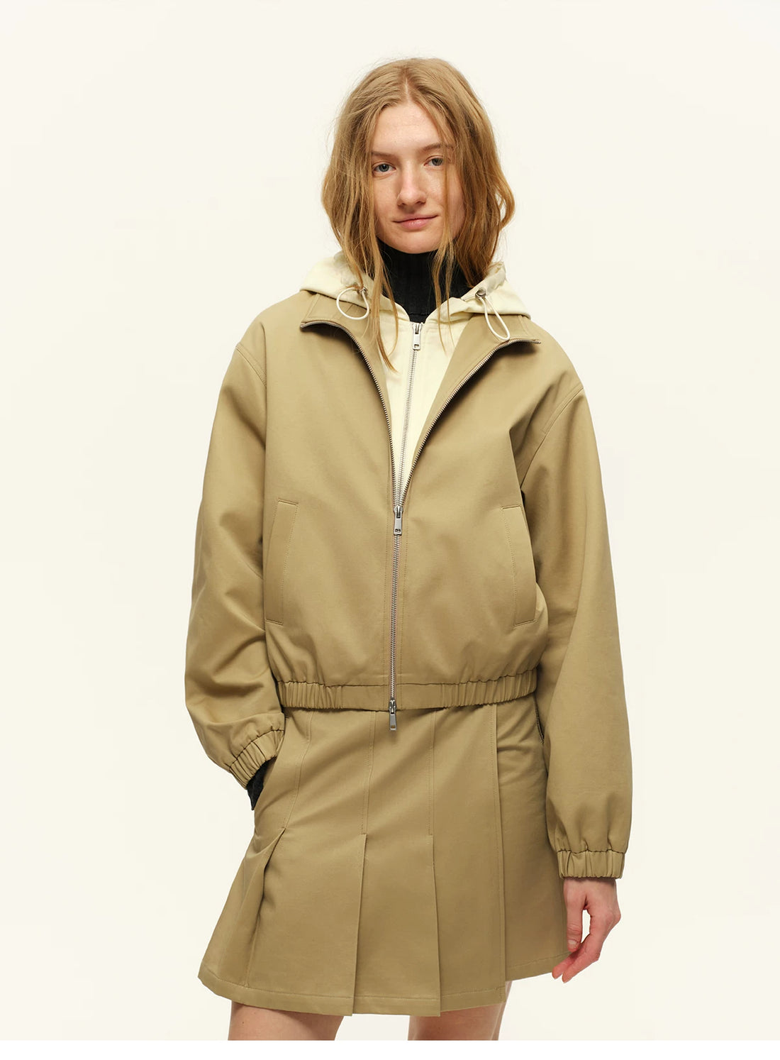 Side-Zip Layered-Effect Pleated Mini Skirt