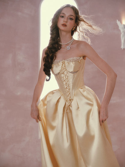 French Satin Lace Corset Princess Dress