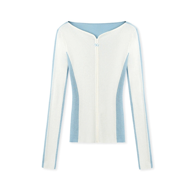Cascade Contrast-Trim Fitted Knit Crewneck