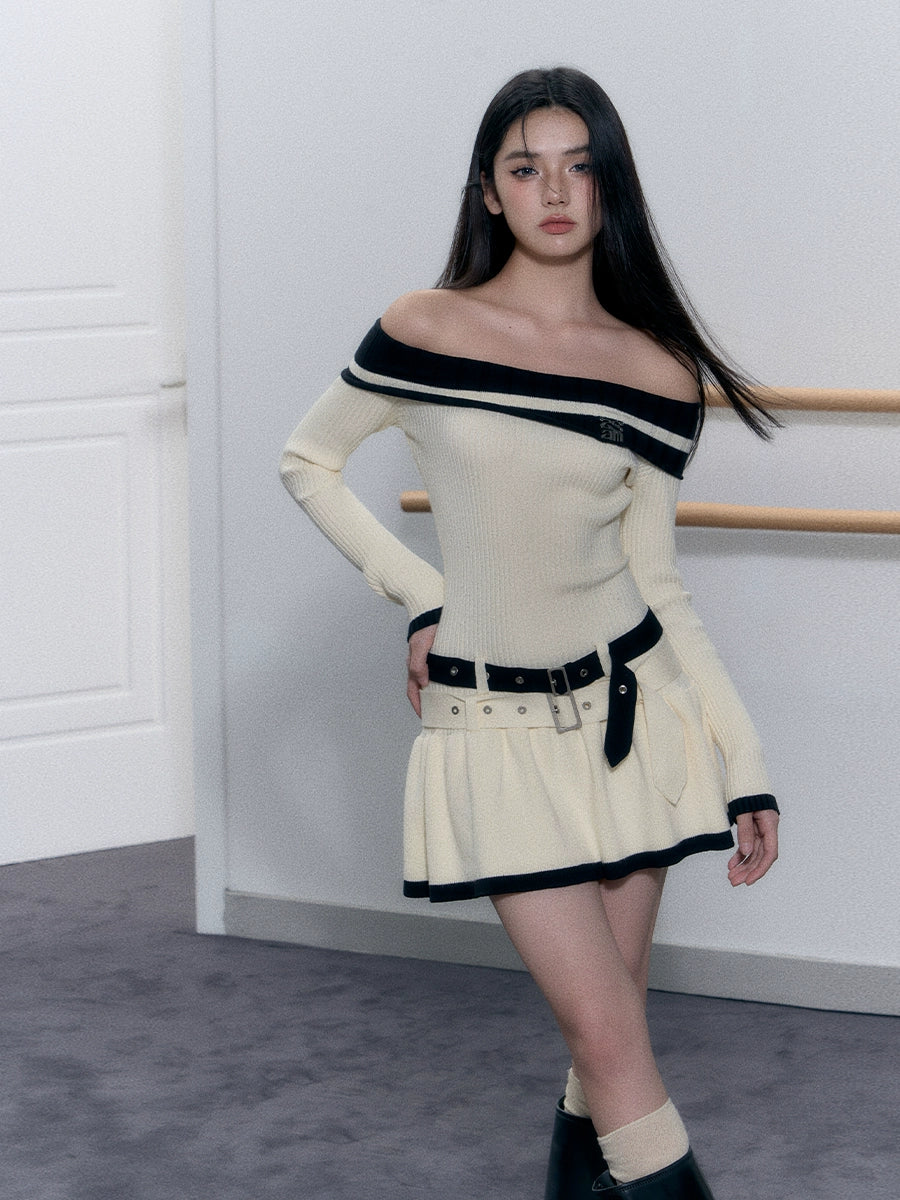 (Final Sale) Apricot Off-Shoulder Double Belt Dress