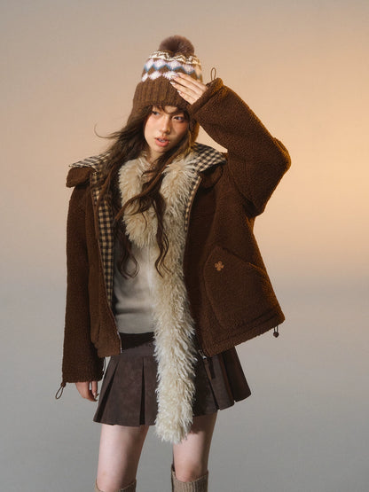 Reversible Plaid Fleece Patchwork Jacket