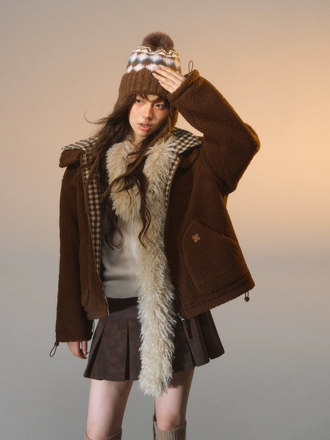 Reversible Plaid Fleece Patchwork Jacket