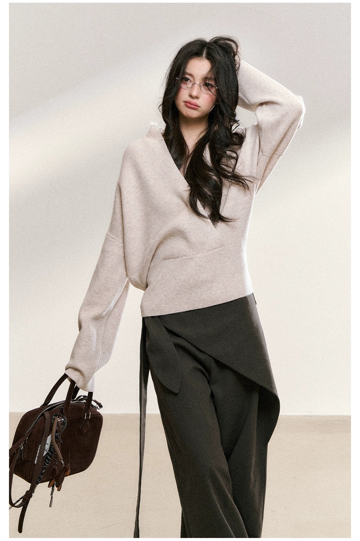 Faux Fur Collar Wrap Knit Cardigan