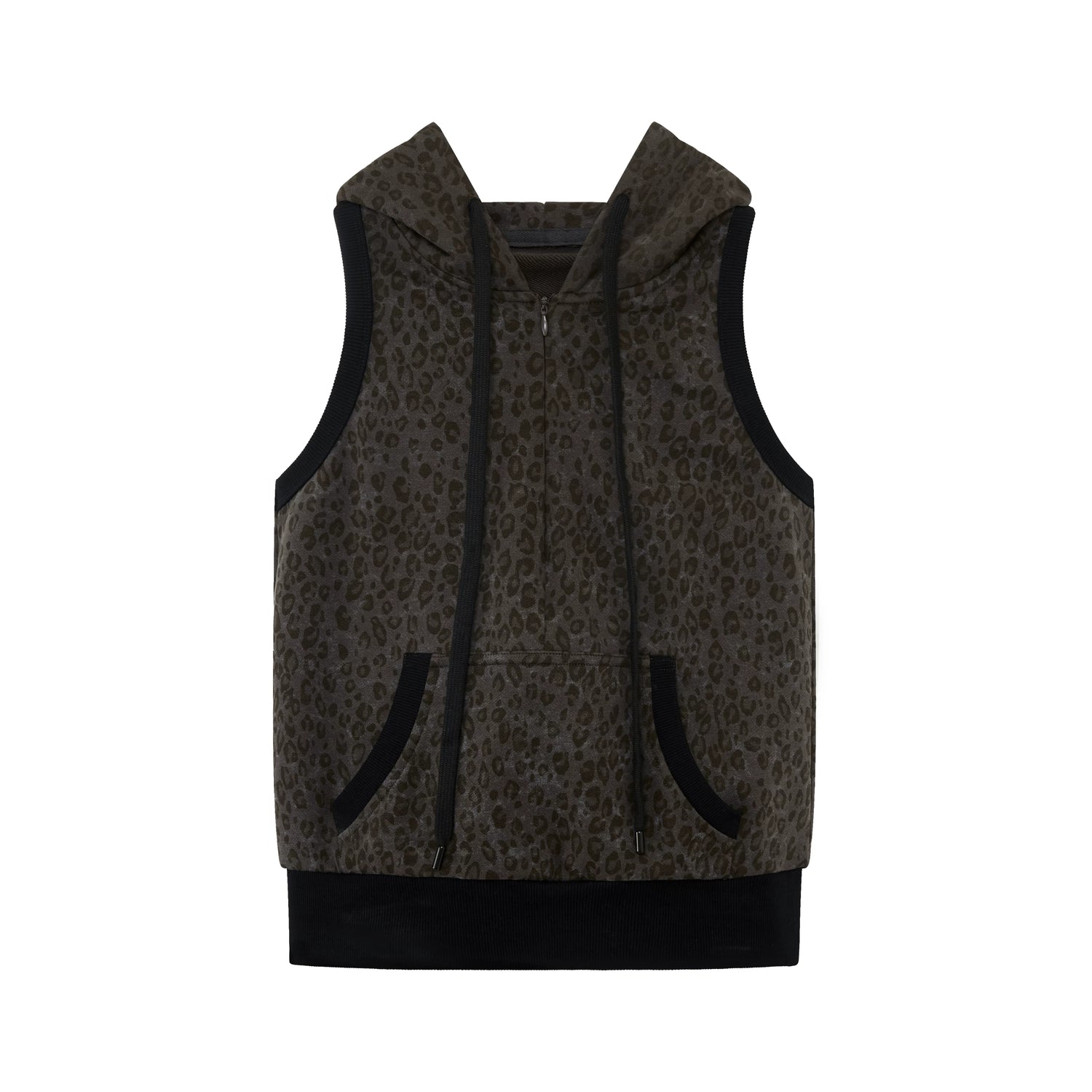 Cool-Tone Leopard Hooded Sleeveless Hoodie