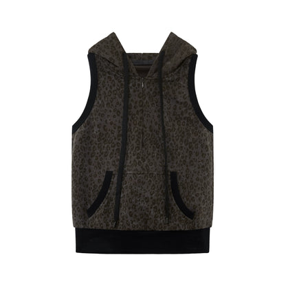Cool-Tone Leopard Hooded Sleeveless Hoodie